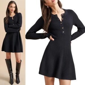 La Ligne Julieta Dress Dark Navy Rib Knit Fit And Flare Mini Womens Medium New
